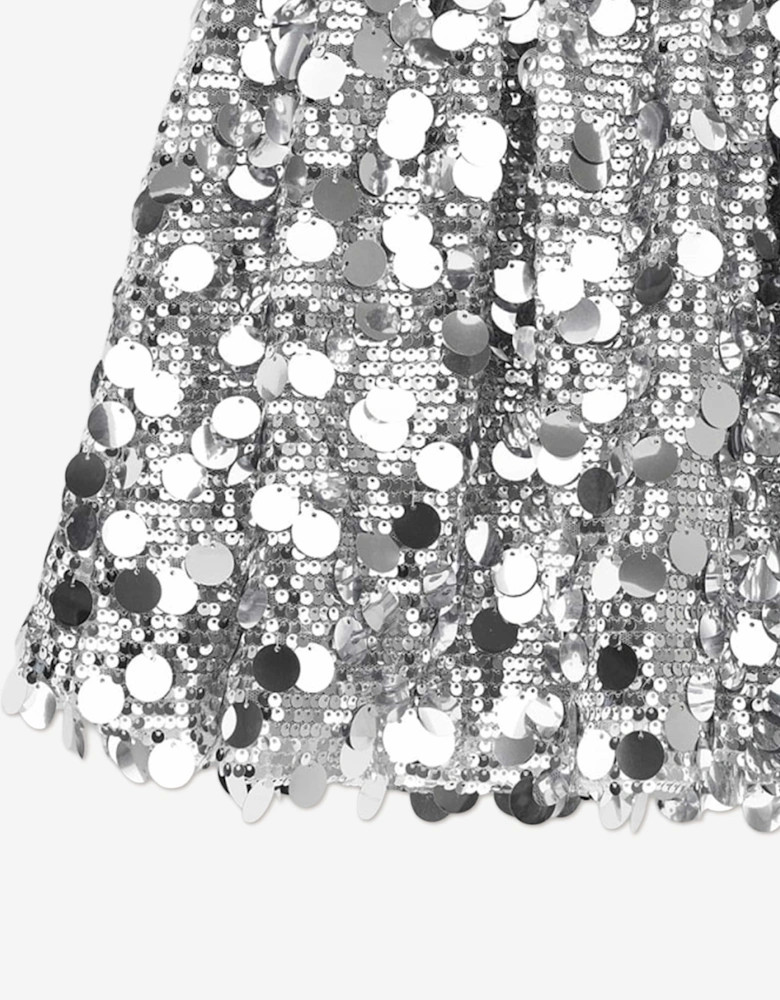 Girls Sequins Midi Skirt in Silver