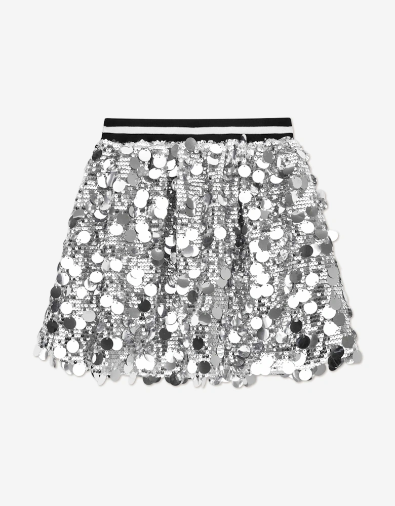 Girls Sequins Midi Skirt in Silver