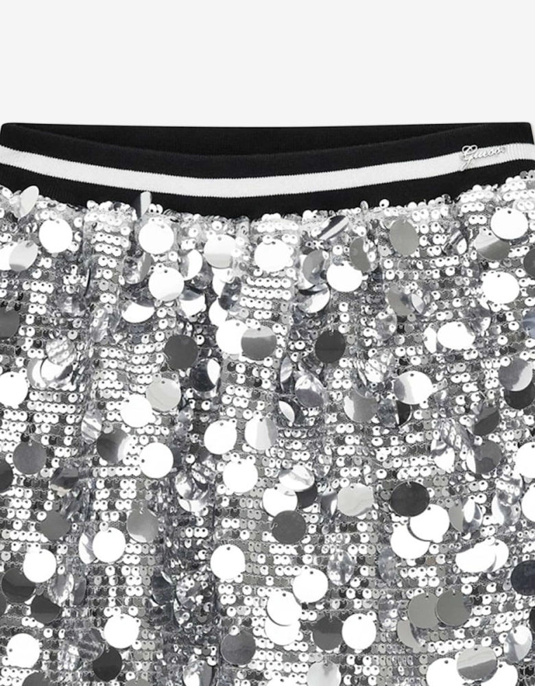 Girls Sequins Midi Skirt in Silver