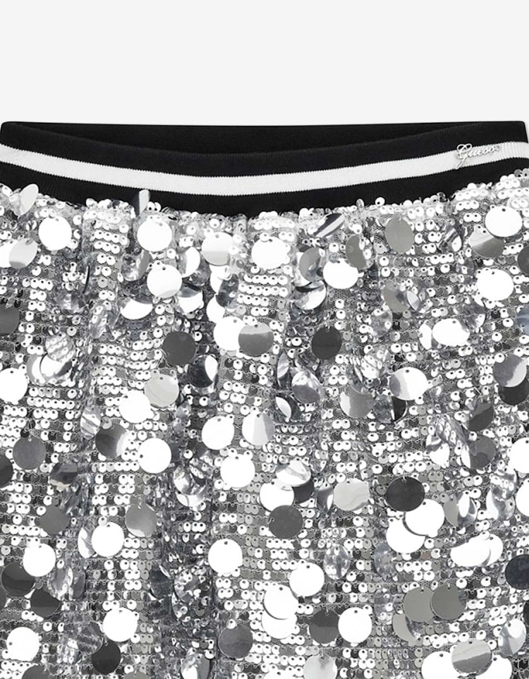 Girls Sequins Midi Skirt in Silver