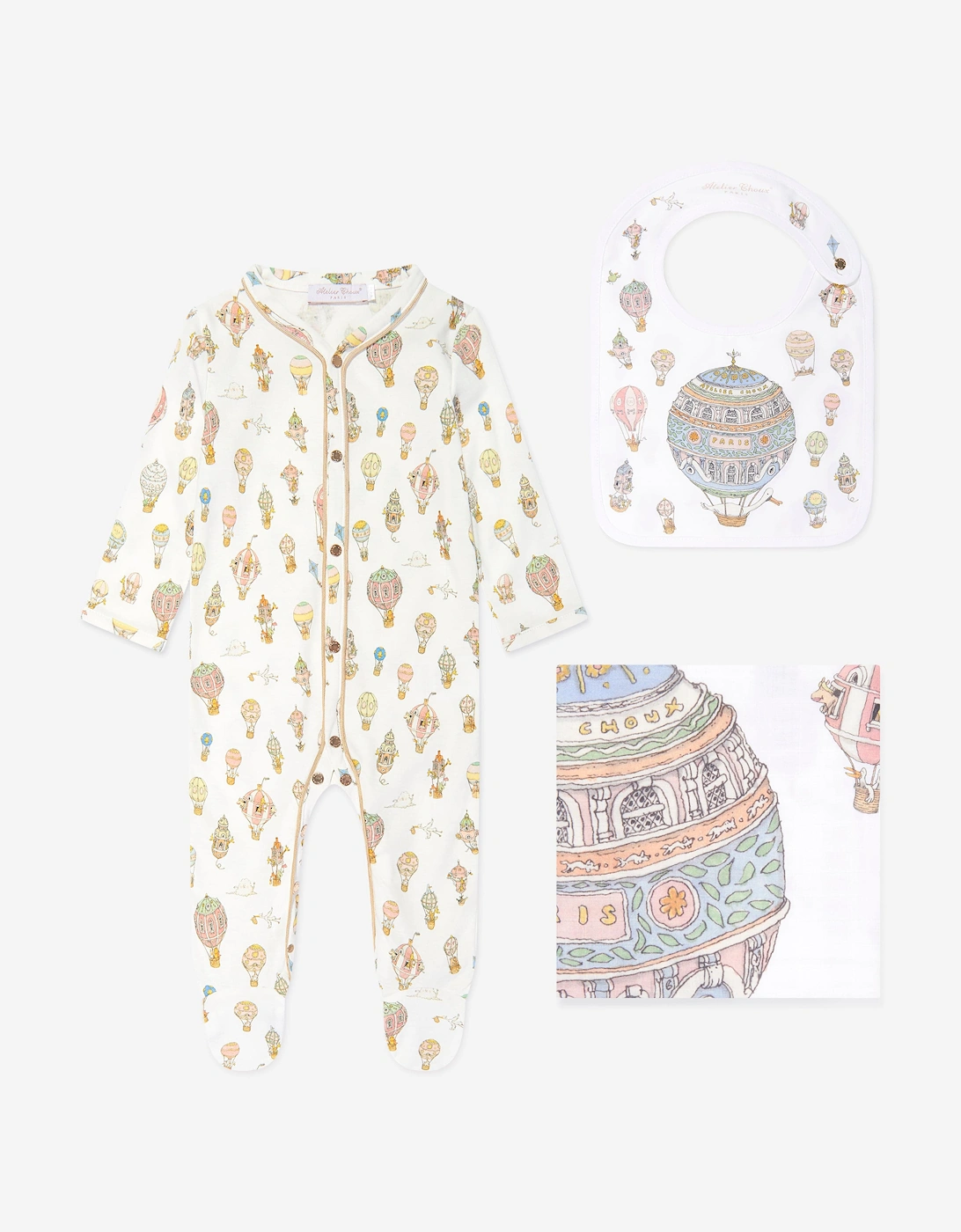 Baby Balloons Playsuit Swaddle And Bib Set in White, 7 of 6