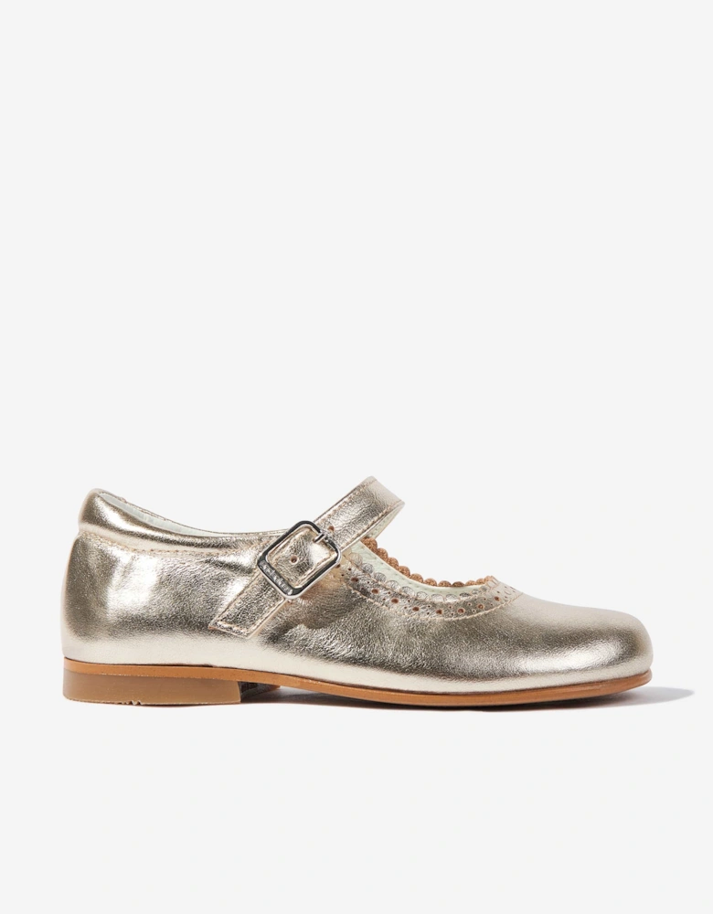 Girls Scalloped Edge Mary Jane Shoes in Gold