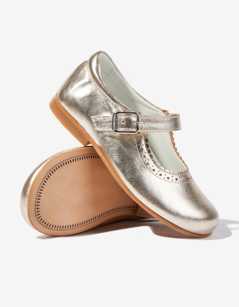 Girls Scalloped Edge Mary Jane Shoes in Gold