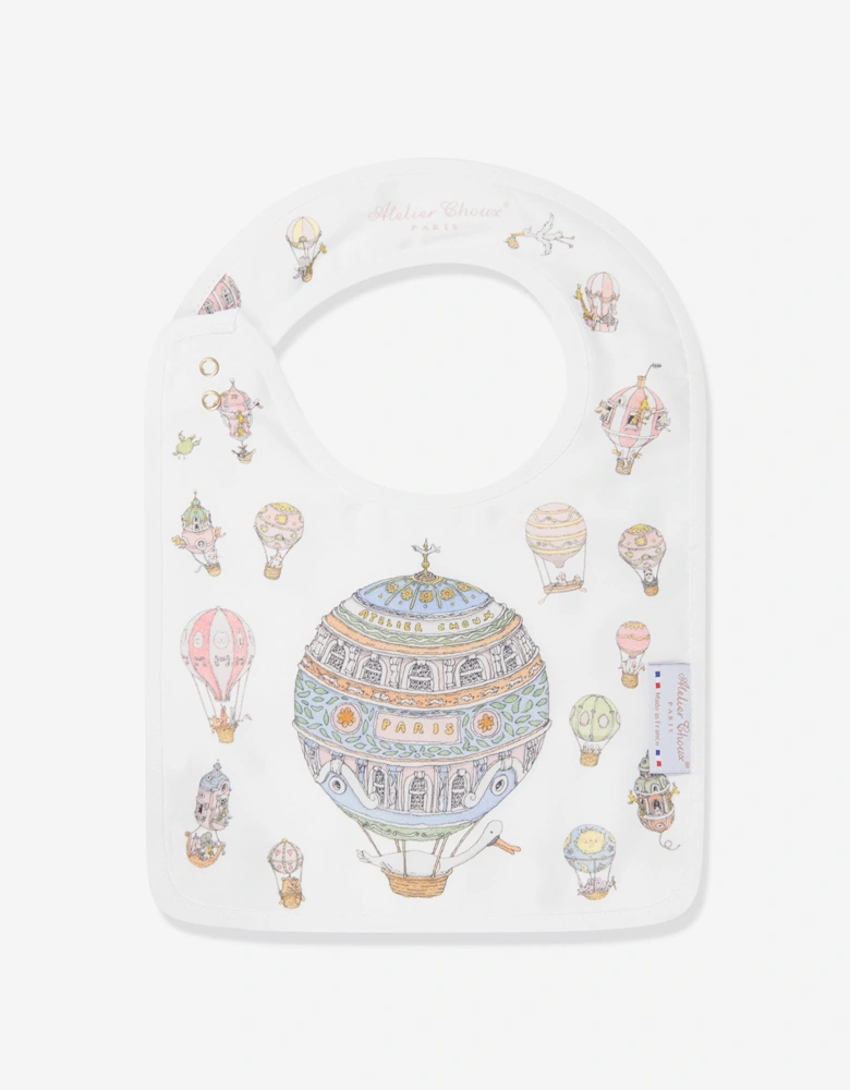 Baby Hot Air Balloons Swaddle And Satin Bib Set in White