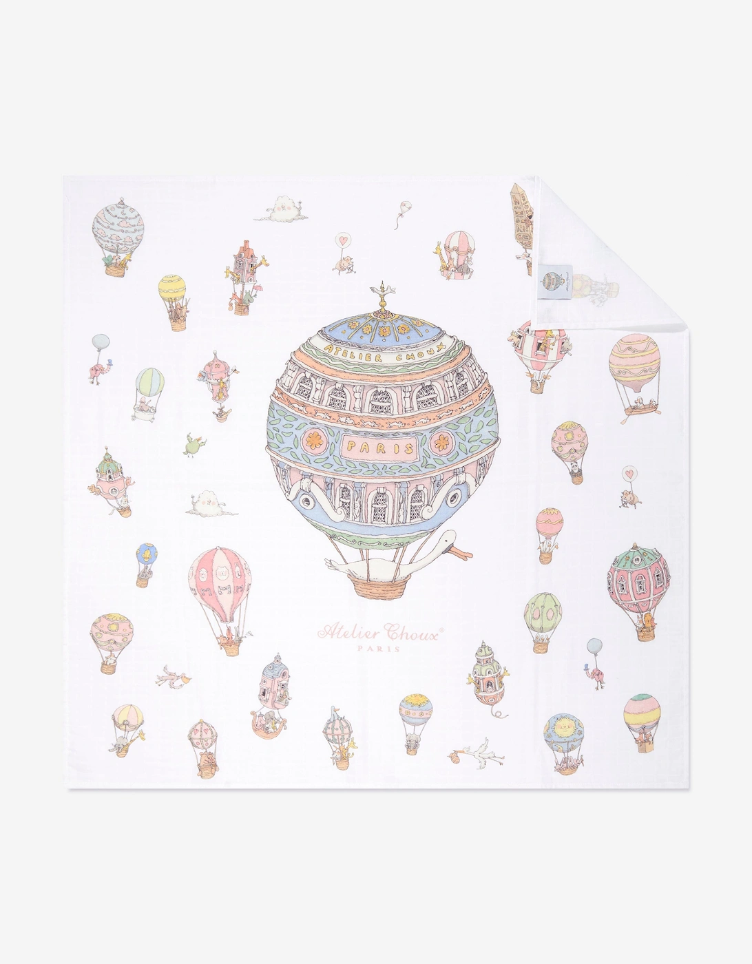 Baby Hot Air Balloons Swaddle And Satin Bib Set in White