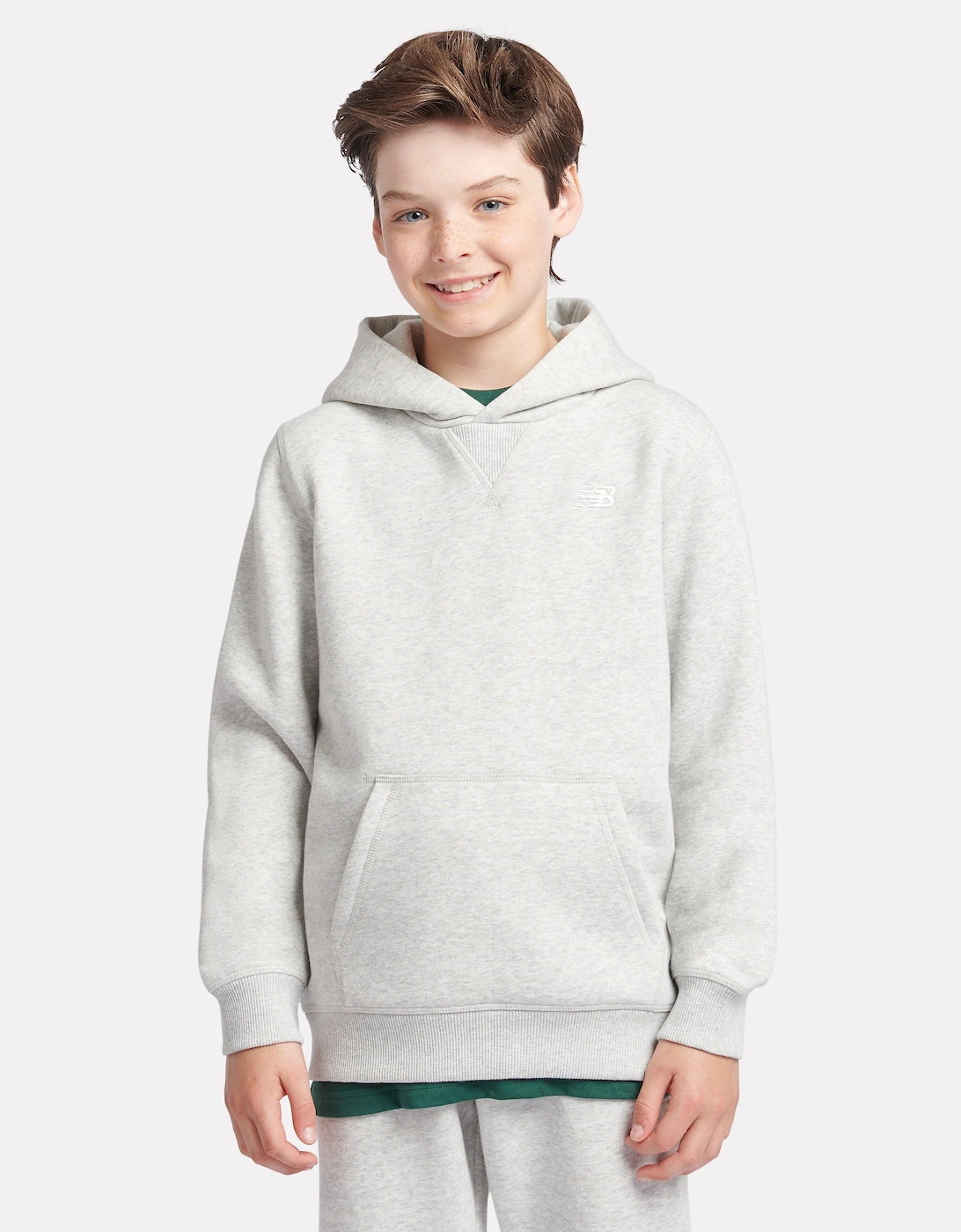 Boys French Terry Small Logo Hoodie in Grey
