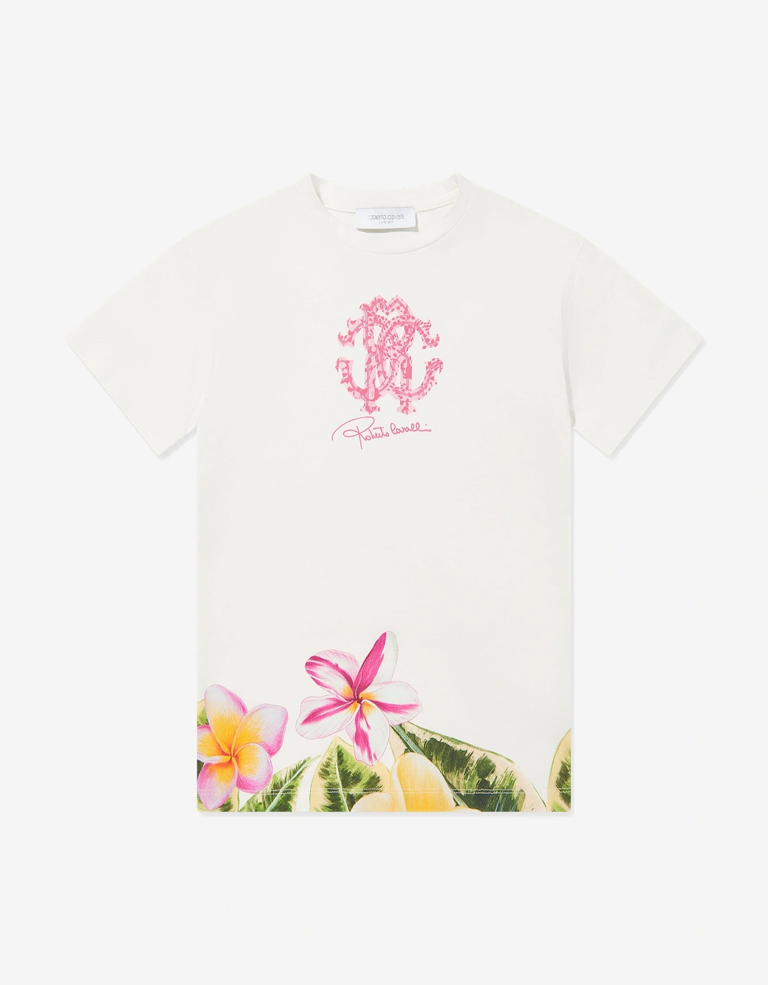 Girls Floral Logo Dress in White, 5 of 4