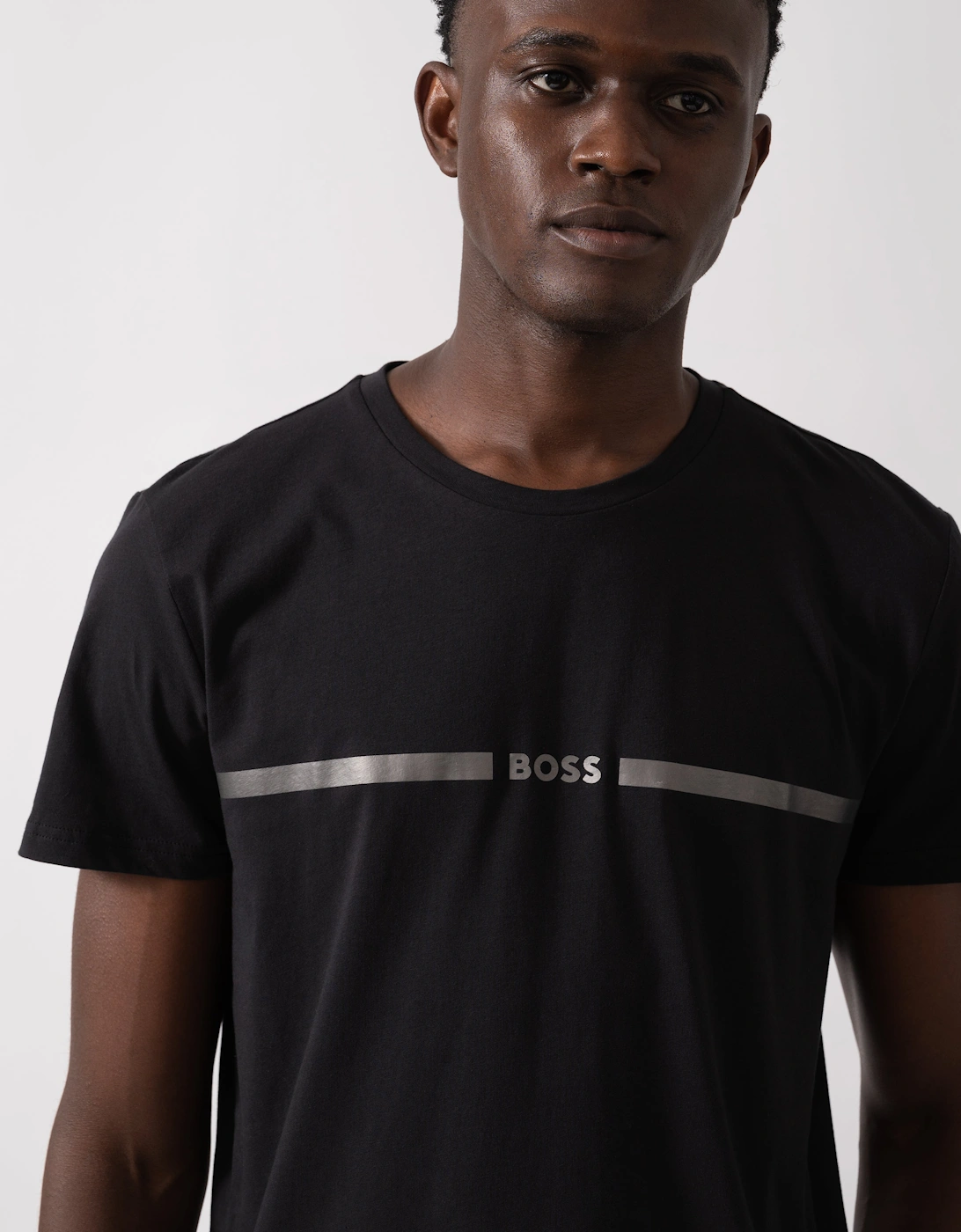 BOSS Orange Mens Metallic Stripe Logo T-Shirt - Black 005