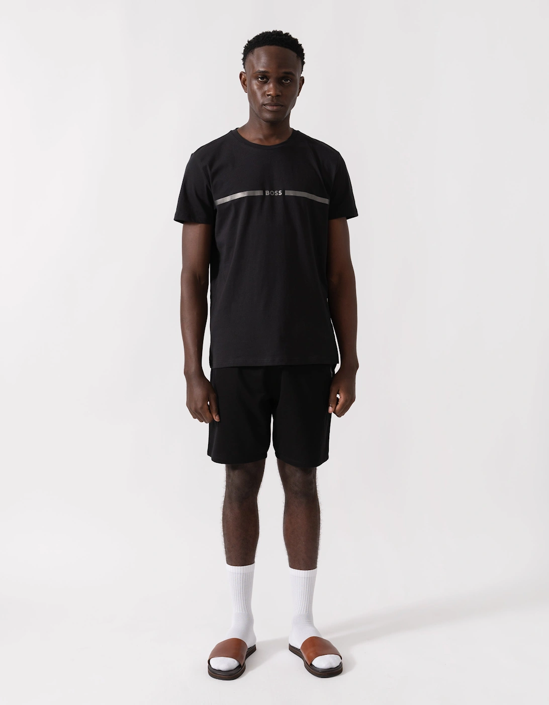 BOSS Orange Mens Metallic Stripe Logo T-Shirt - Black 005