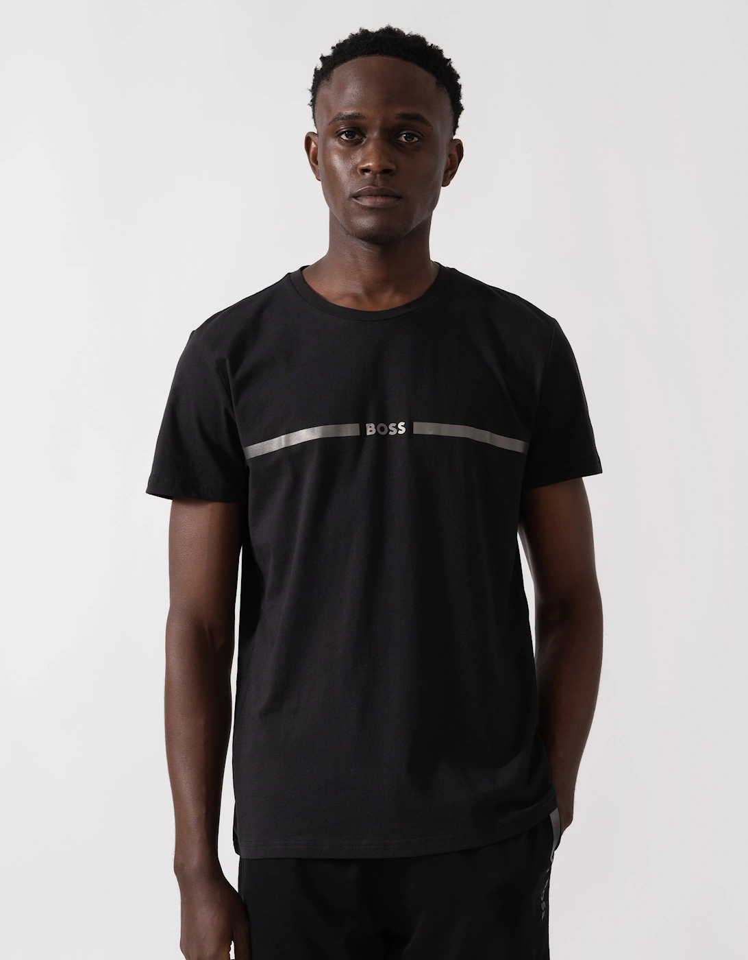 BOSS Orange Mens Metallic Stripe Logo T-Shirt - Black 005, 5 of 4