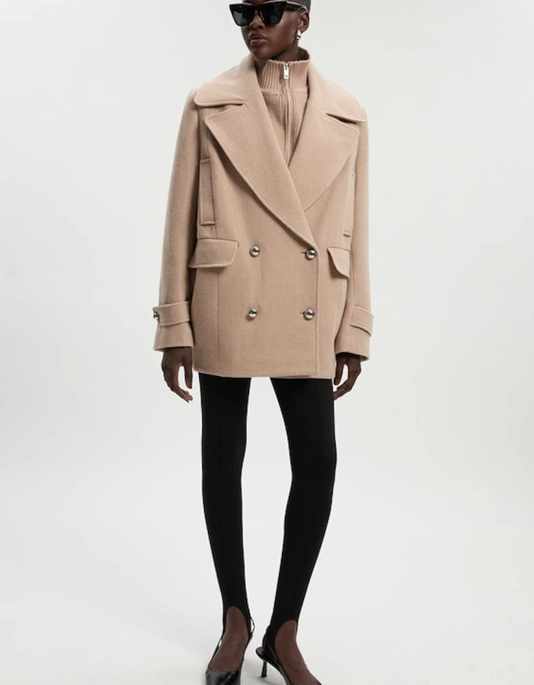 Wool Detachable Knitted Neck Tailored Double Breasted Pea Coat