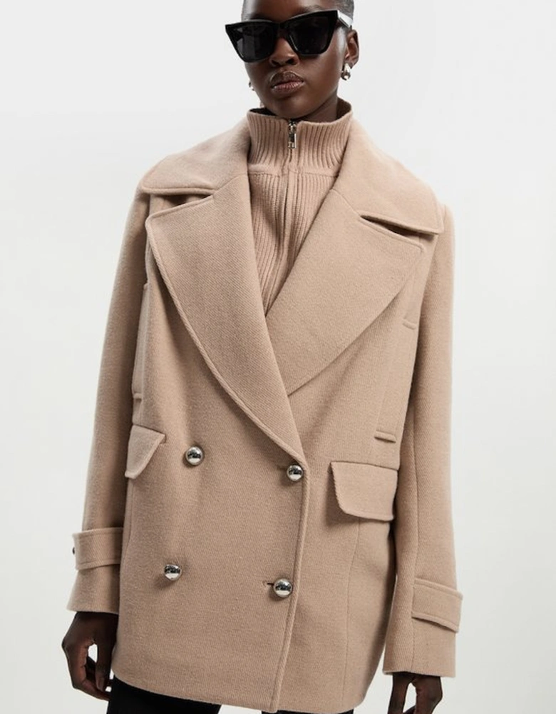 Wool Detachable Knitted Neck Tailored Double Breasted Pea Coat