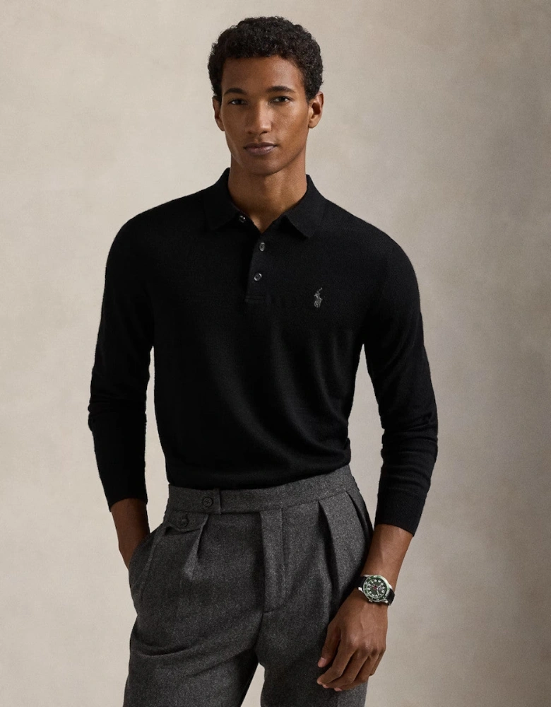 Merino Wool Sweater 002 Polo Black