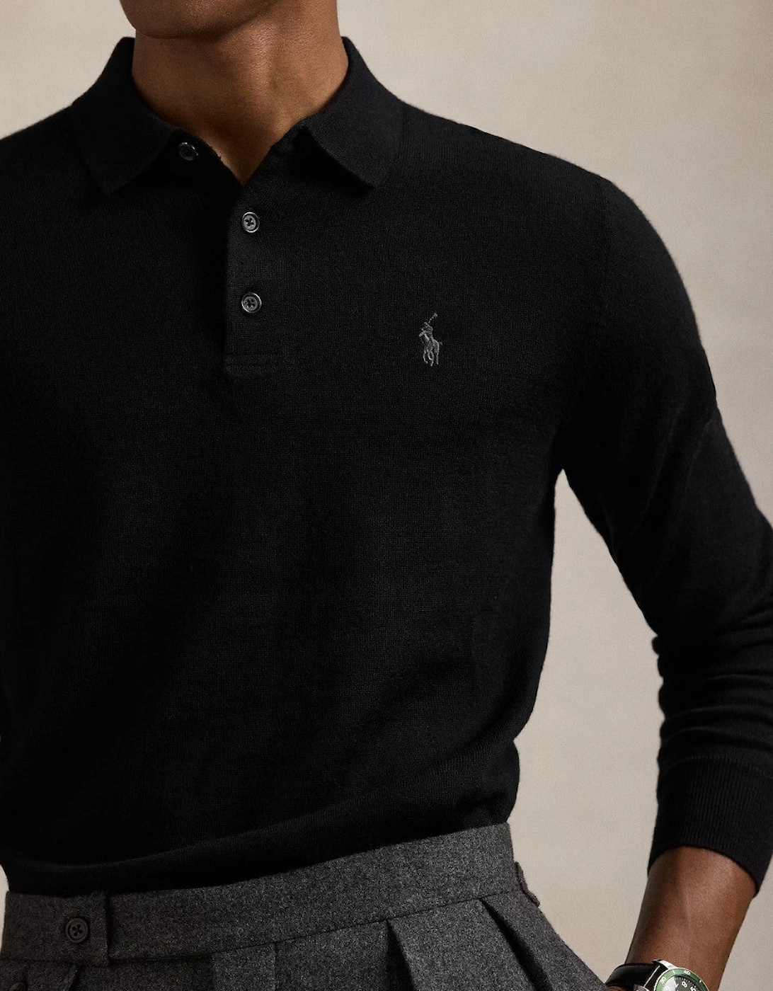 Merino Wool Sweater 002 Polo Black