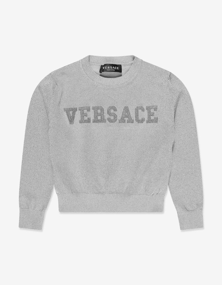 Girls Logo Knitted Sweater in Silver