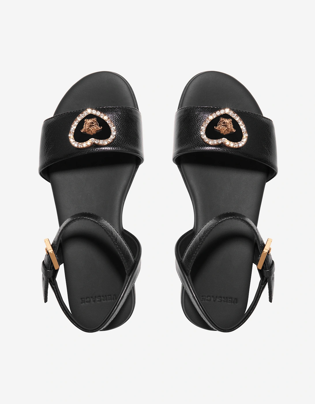 Girls Leather Heart Logo Sandals in Black