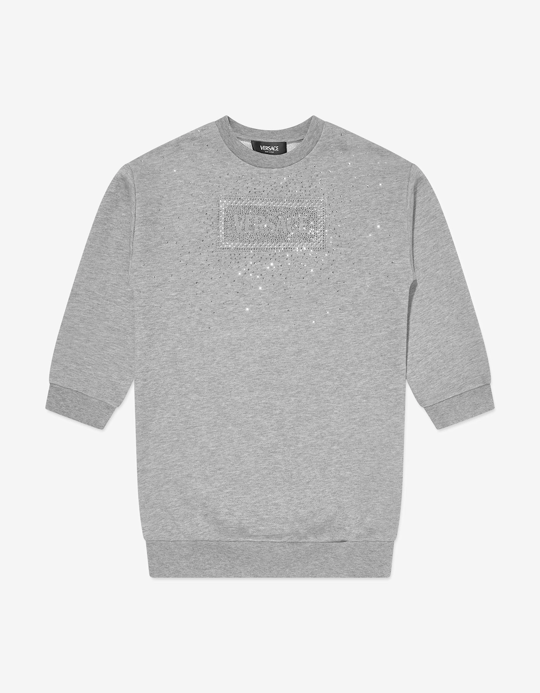 Girls Diamante Logo Sweater Dress in Grey, 5 of 4