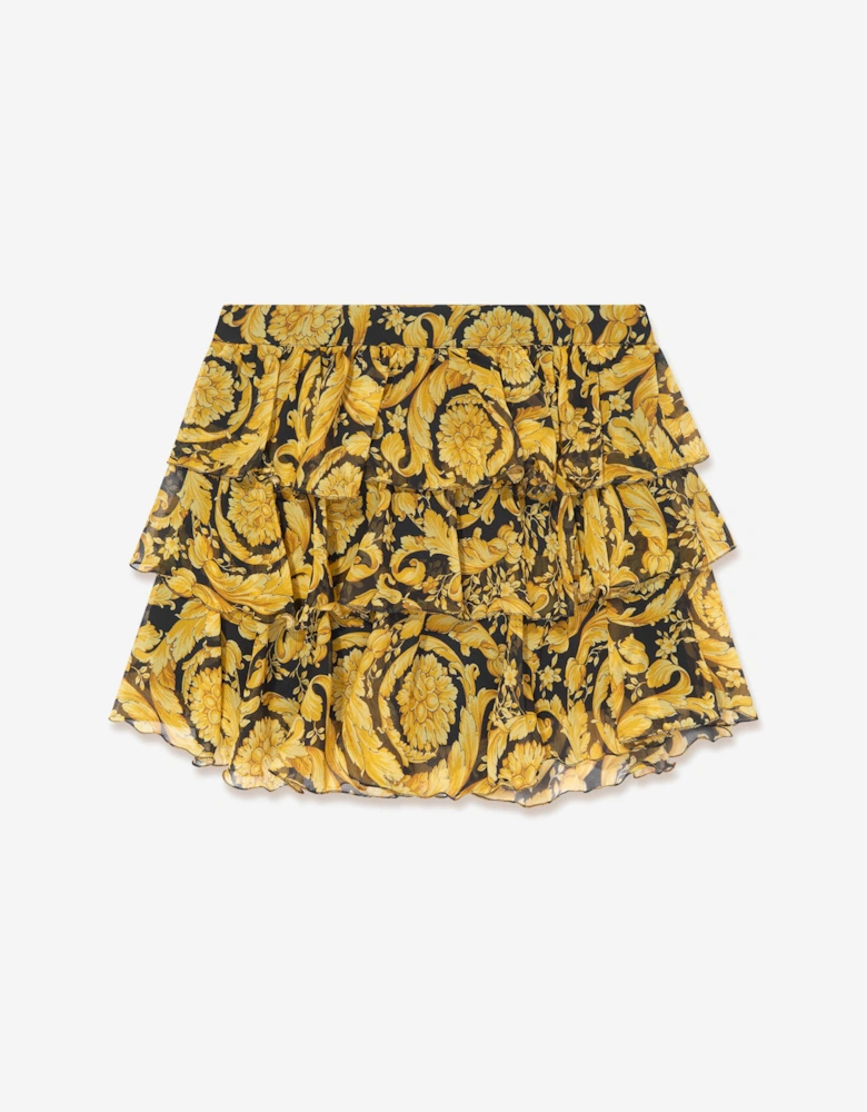 Girls Silk Barocco Ruffle Skirt in Gold