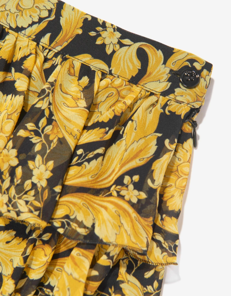 Girls Silk Barocco Ruffle Skirt in Gold