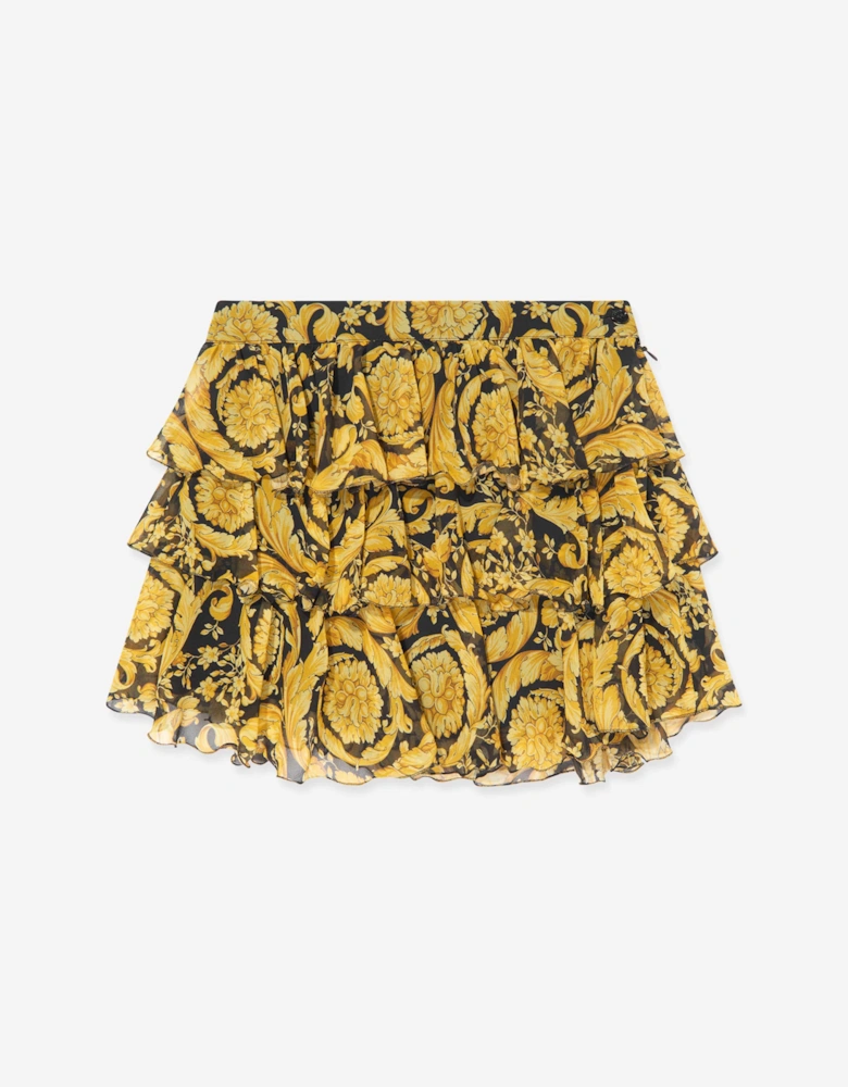 Girls Silk Barocco Ruffle Skirt in Gold