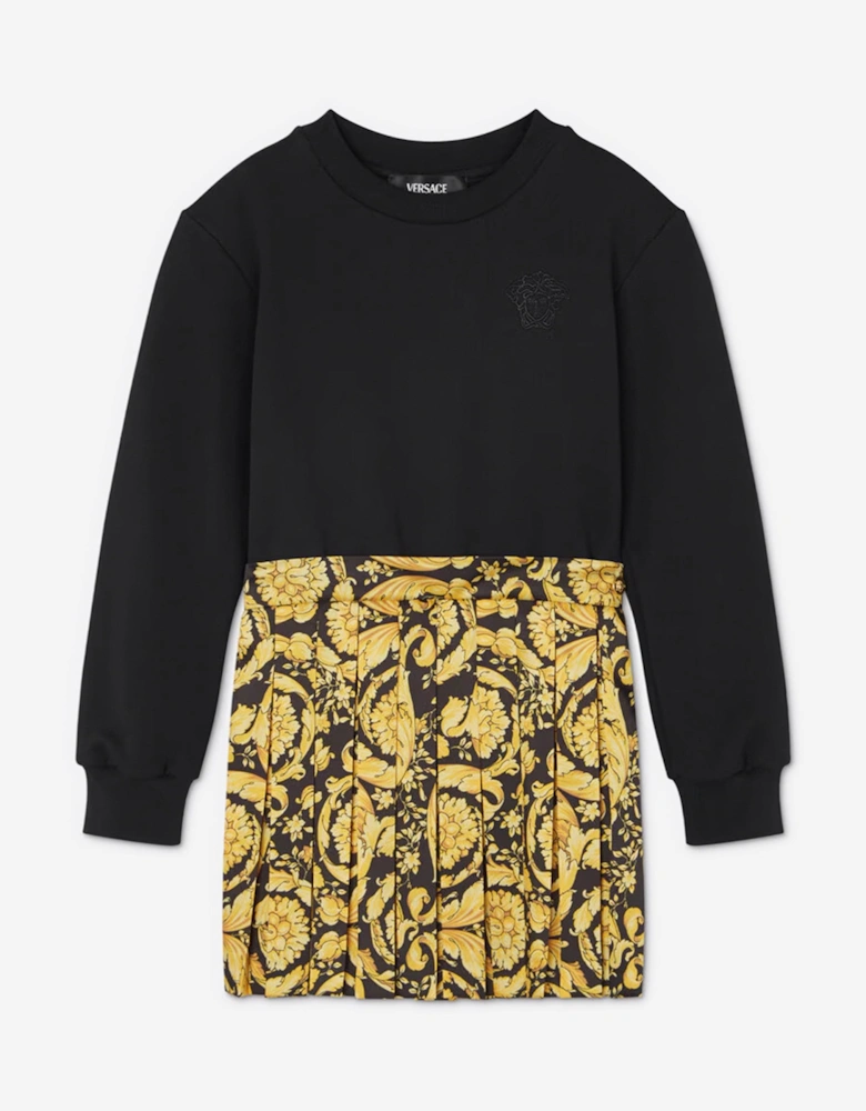Girls Barocco Logo Dress in Black