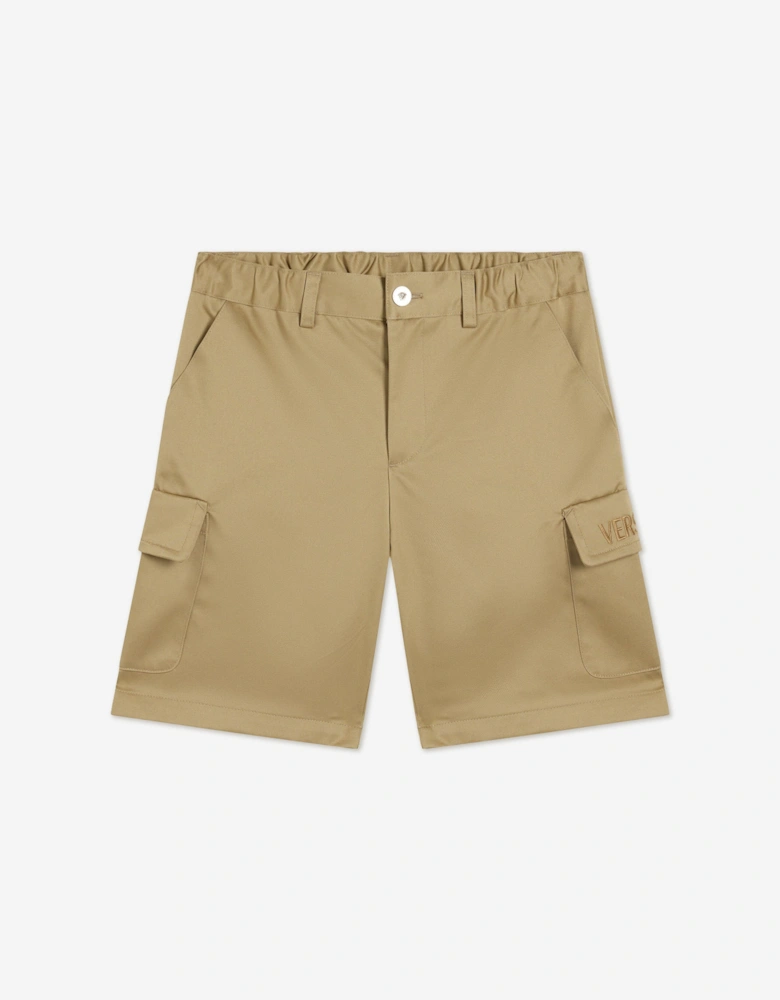 Boys Logo Cargo Shorts in Beige