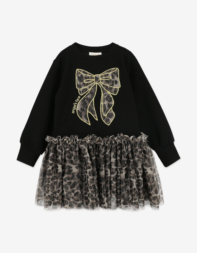 Angels Face Girls Juniper Leopard Tulle Sweater Dress in Black