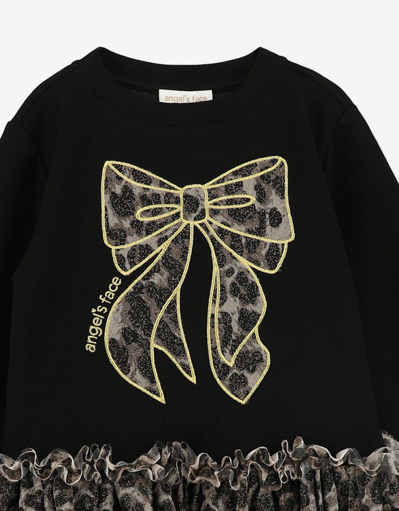 Angels Face Girls Juniper Leopard Tulle Sweater Dress in Black