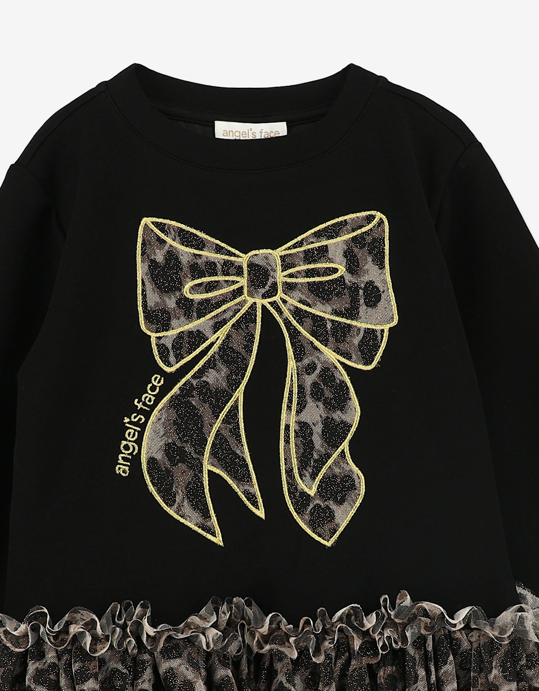 Angels Face Girls Juniper Leopard Tulle Sweater Dress in Black