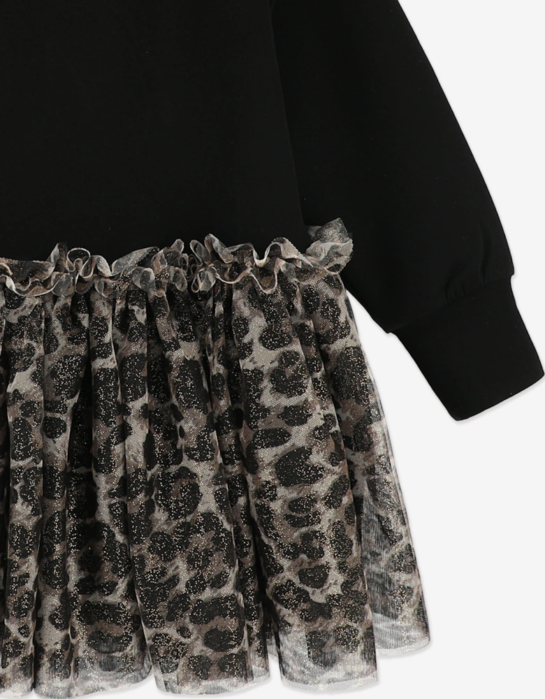 Angels Face Girls Juniper Leopard Tulle Sweater Dress in Black