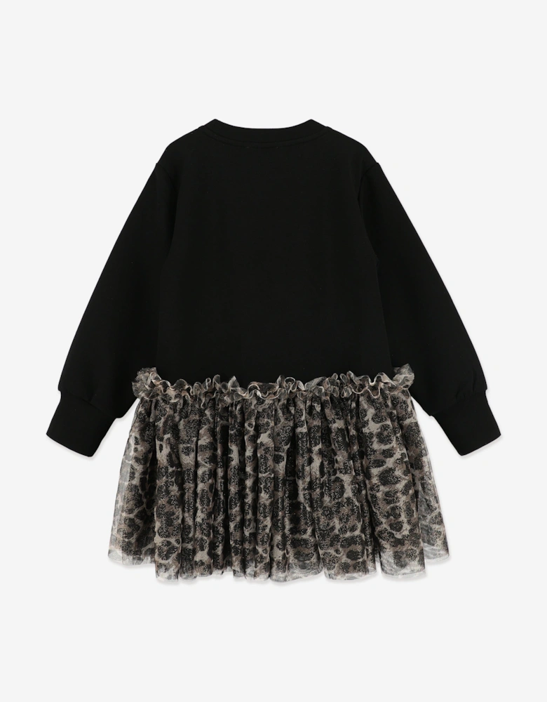 Angels Face Girls Juniper Leopard Tulle Sweater Dress in Black