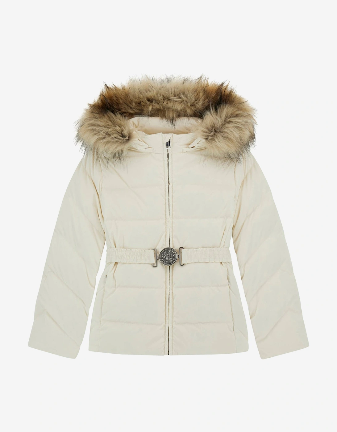 Girls Down Padded Puffer Coat in Ivory, 5 of 4
