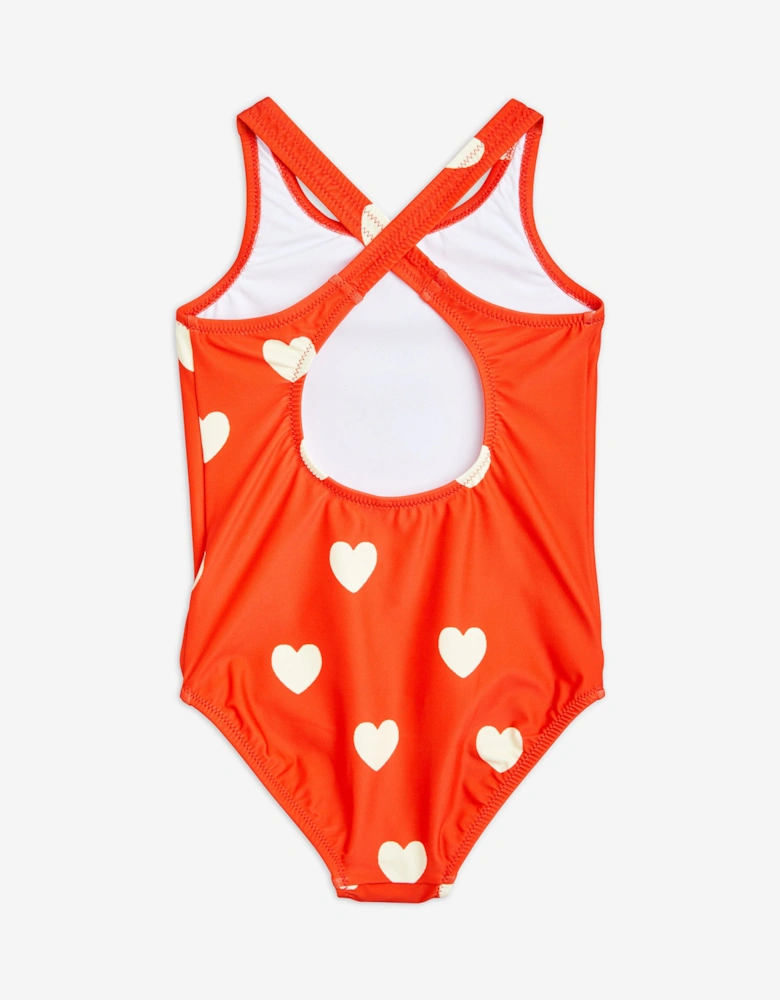 Girls Heart Print Swimsuit in Red