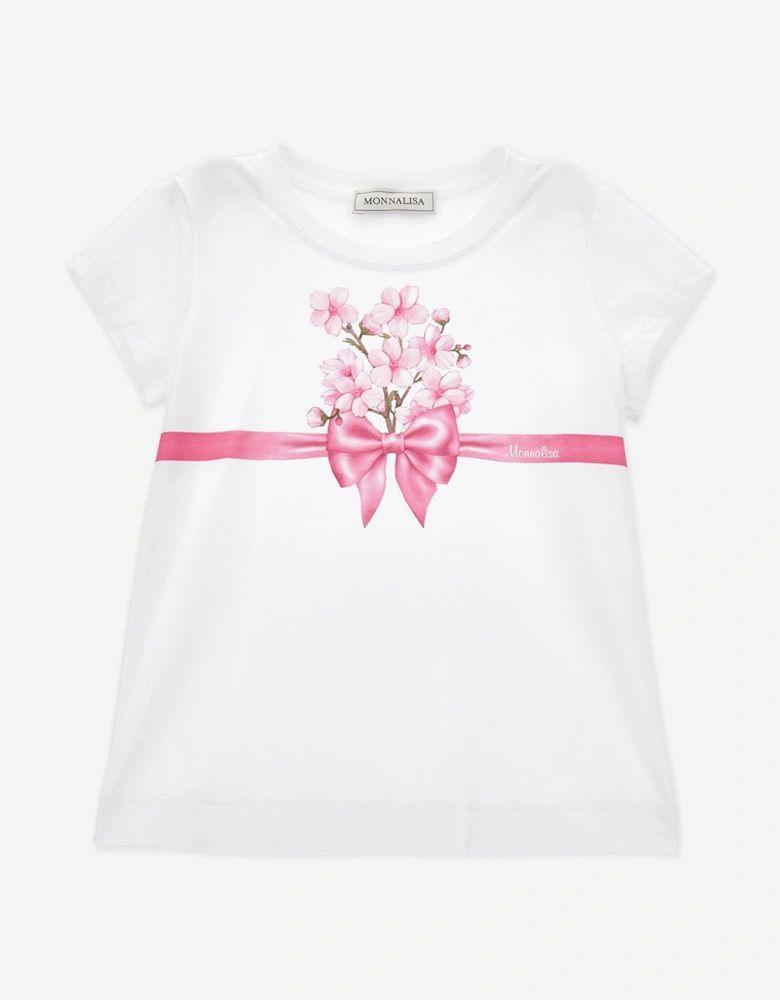 Girls Floral Bow T-Shirt in White