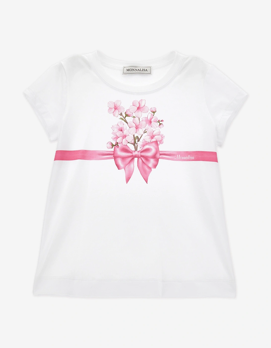 Girls Floral Bow T-Shirt in White, 5 of 4