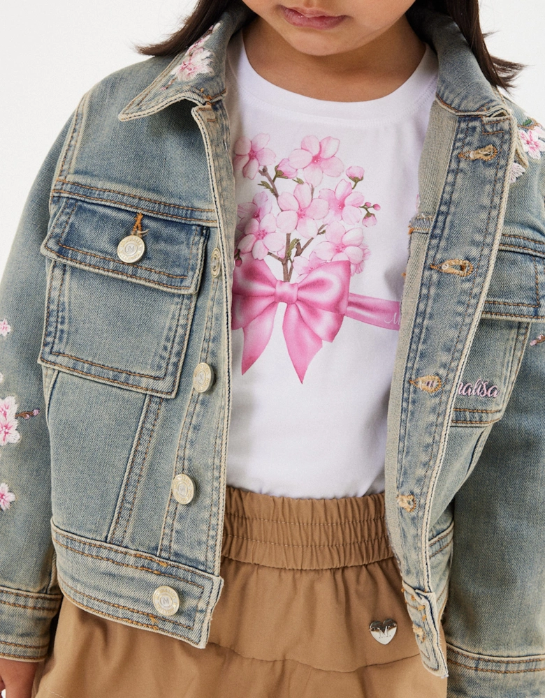 Girls Floral Bow T-Shirt in White