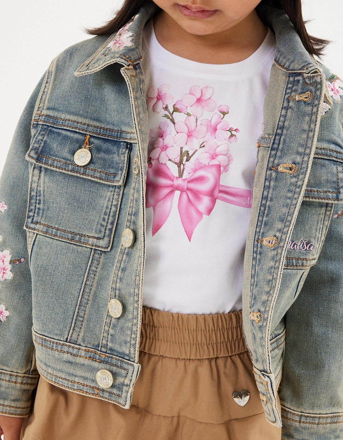 Girls Floral Bow T-Shirt in White