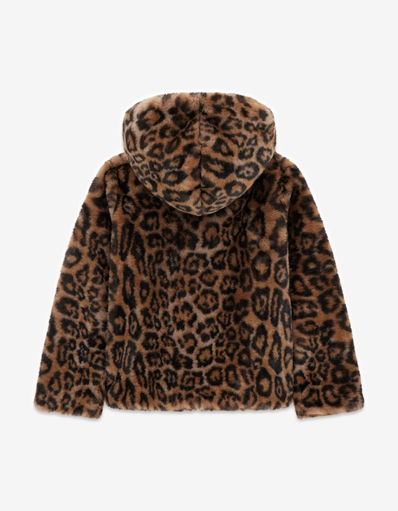 Girls Hooded Faux Fur Jacket in Brown