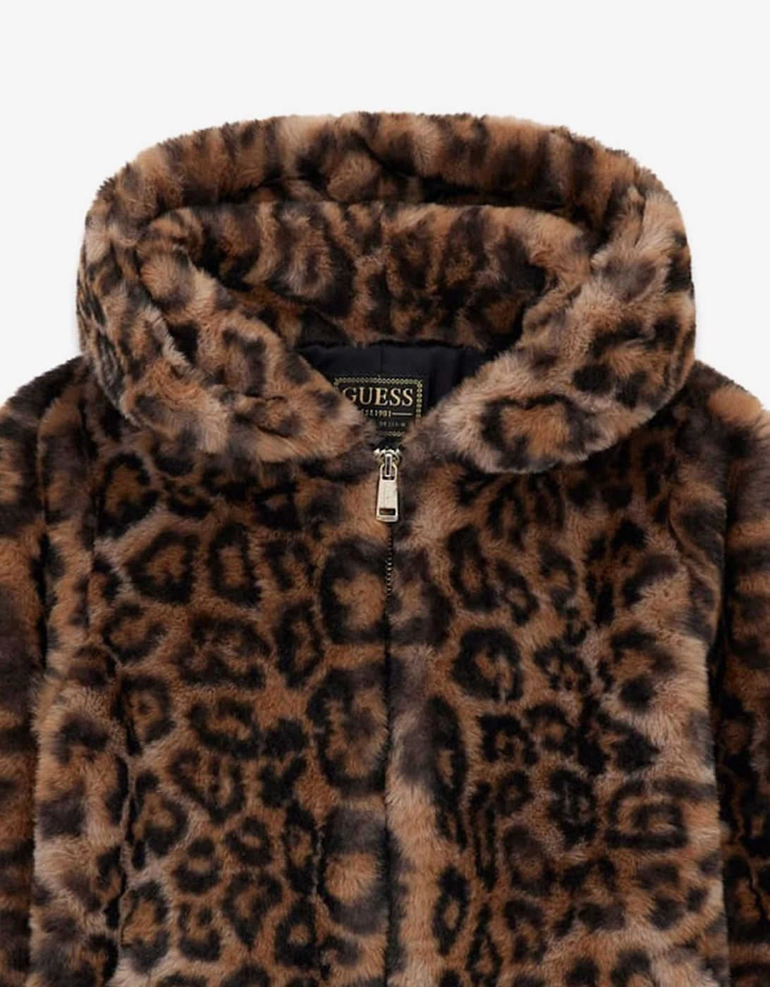 Girls Hooded Faux Fur Jacket in Brown