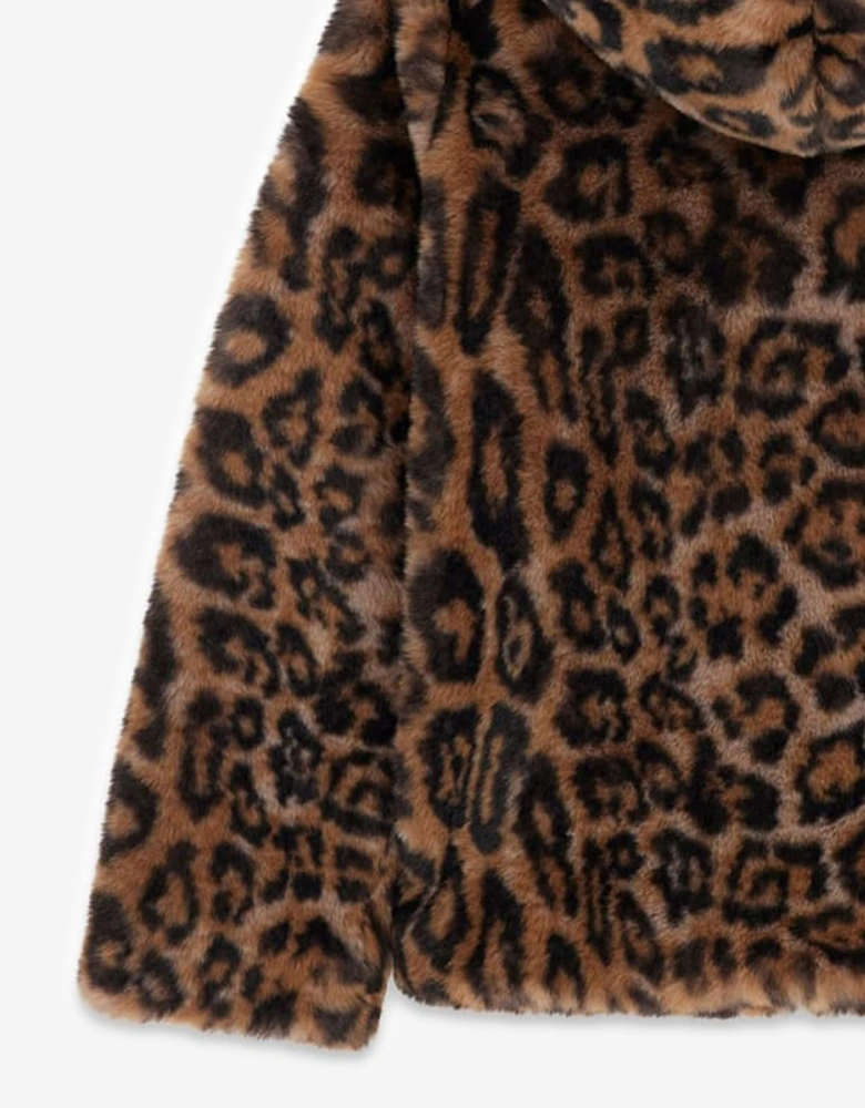 Girls Hooded Faux Fur Jacket in Brown
