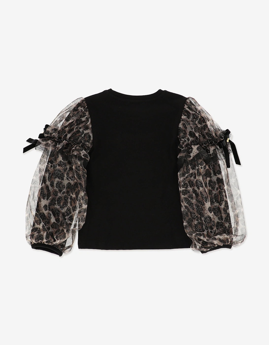 Angels Face Girls Lila Leopard Tulle Sleeve Top in Black