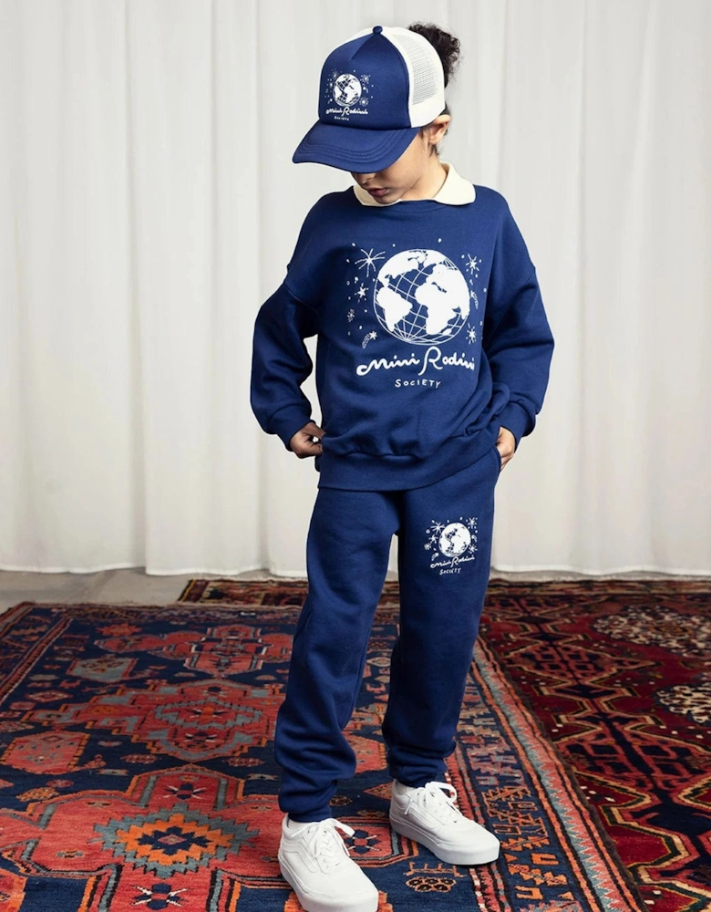 Kids Society Embroidered Joggers in Blue