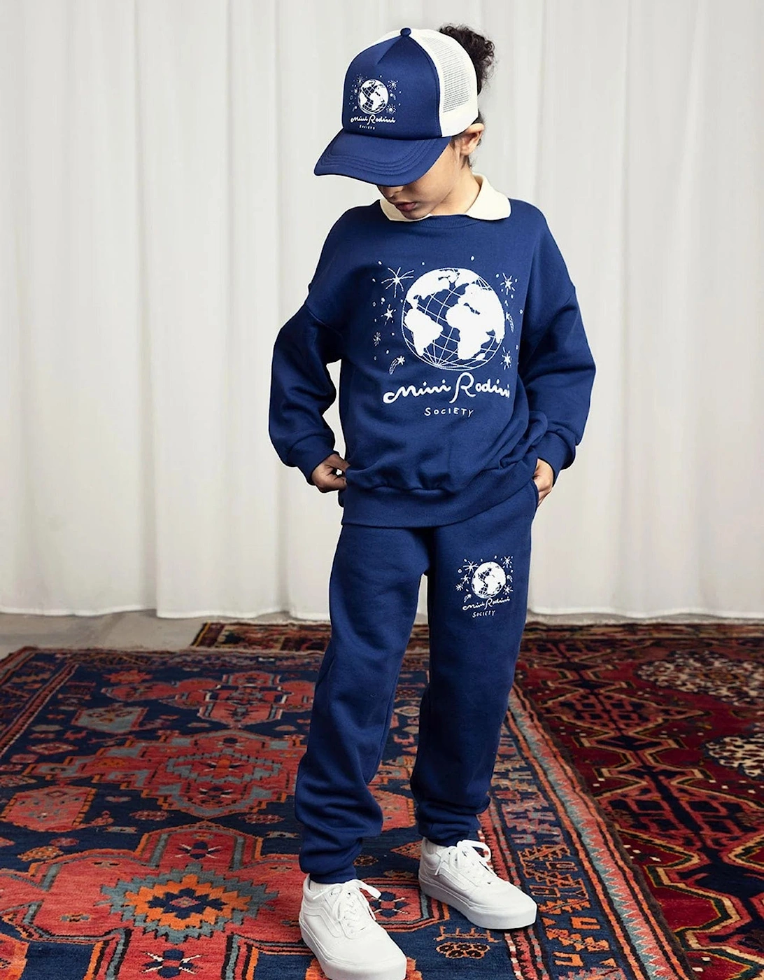 Kids Society Embroidered Joggers in Blue