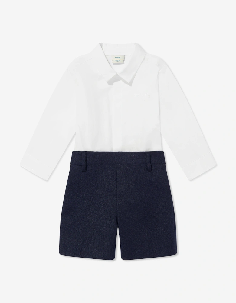 Baby Boys Short Poplin Romper in Navy