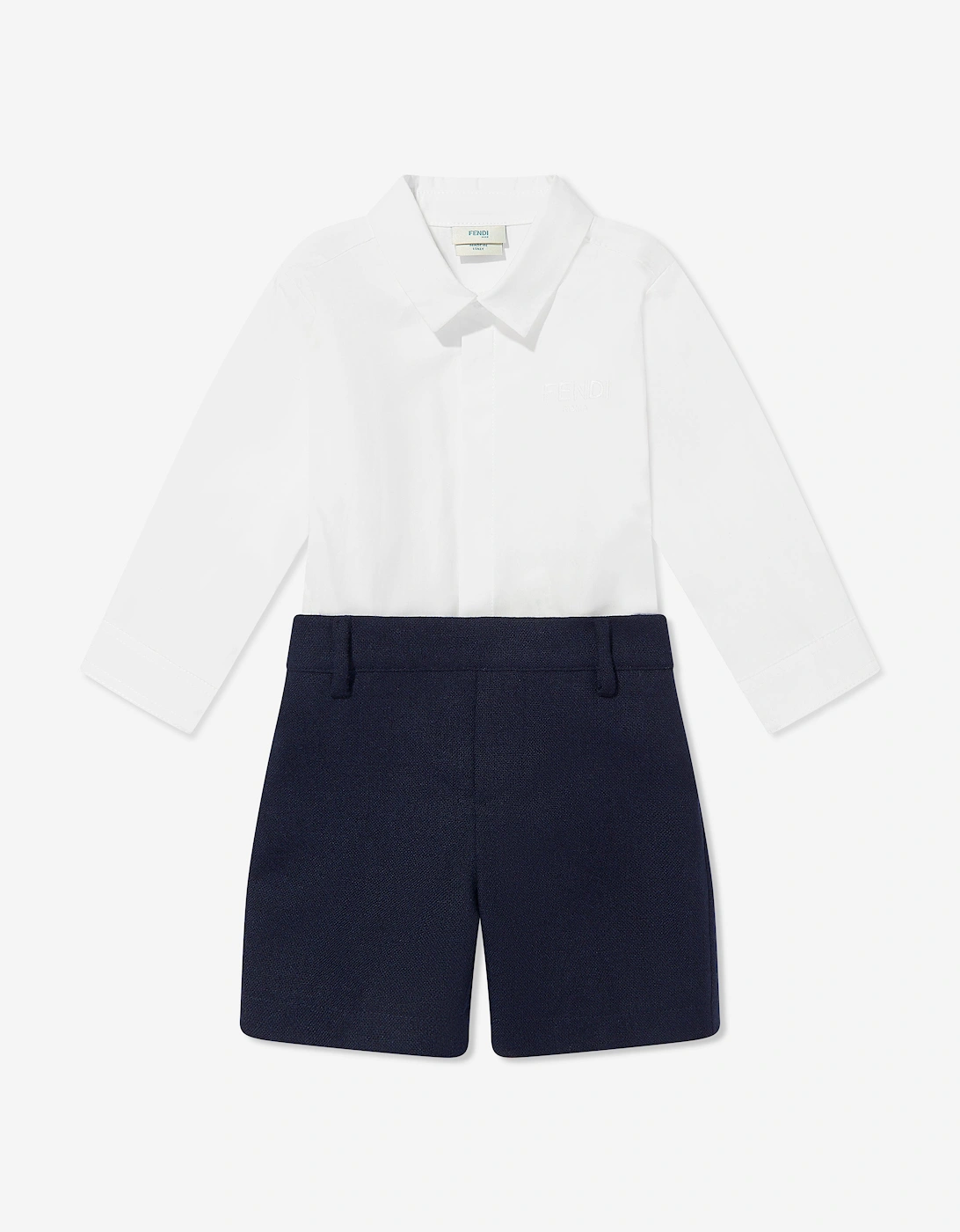 Baby Boys Short Poplin Romper in Navy, 5 of 4