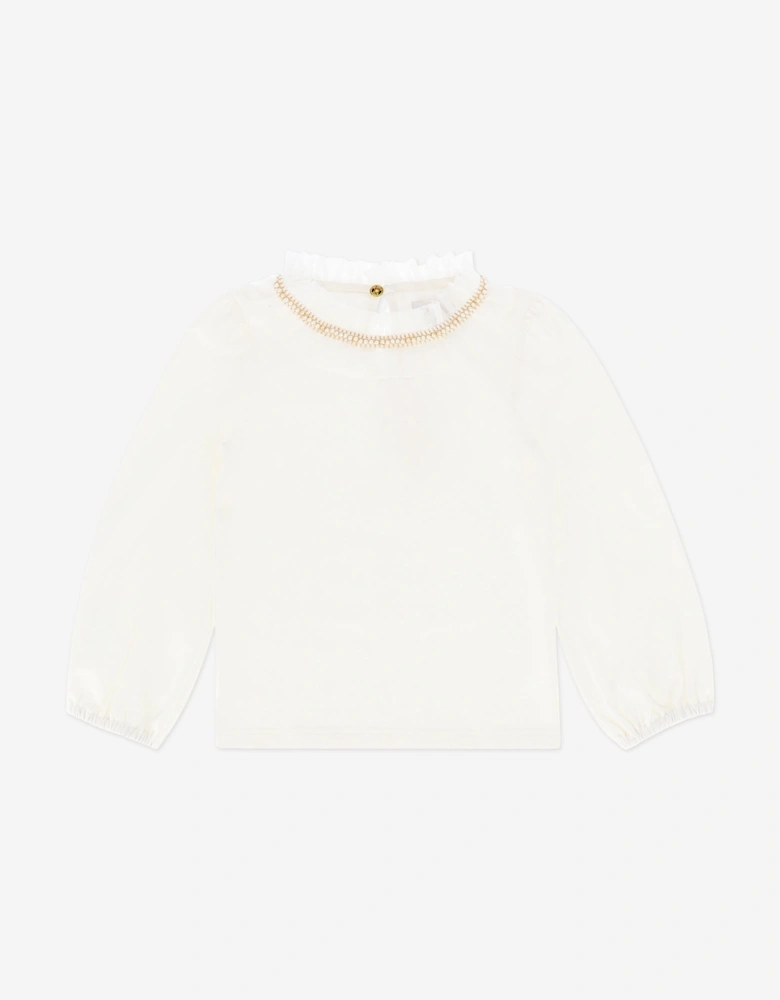 Angels Face Girls Nell Pleatd Collar Top in White