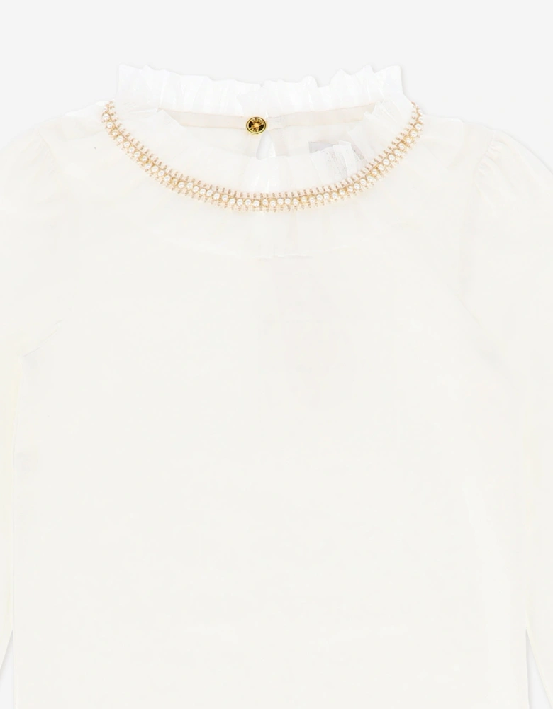 Angels Face Girls Nell Pleatd Collar Top in White