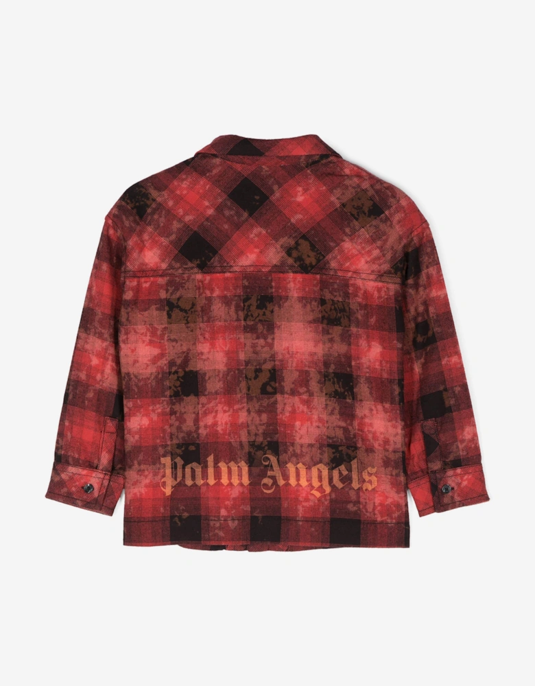 Boys Bleach Flannel Overshirt in Red