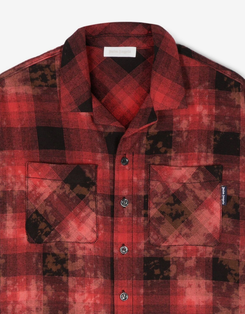 Boys Bleach Flannel Overshirt in Red