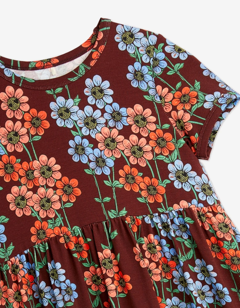 Girls Daisy Print Dress in Multicolour